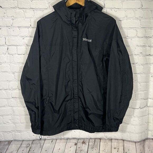 Marmot Women's PreCip Eco Rain Jacket Hooded Size L Large Black T55200 FLAWS - Picture 1 of 11